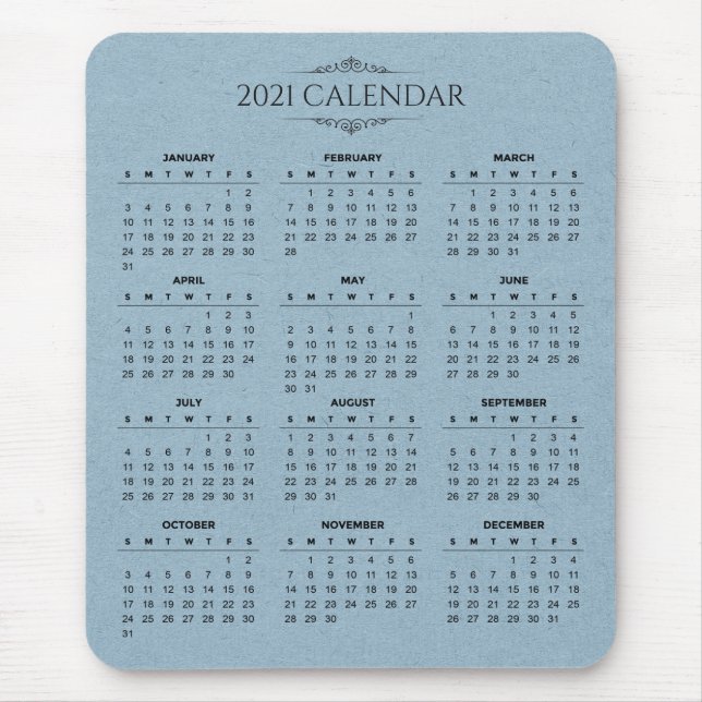 Einfaches Blue Paper-Kalender 2021 | Mousepad (Vorne)