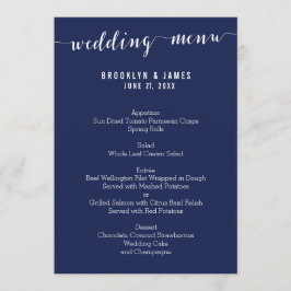 Einfaches Blue Wedding Menu Menükarte