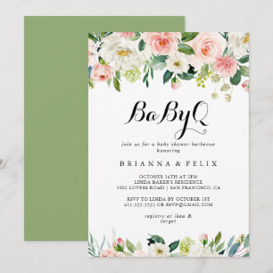 Einfaches Blumengrün BabyQ Baby Duschgrill Einladung