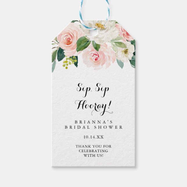 Einfaches Blumengrün Sip Hooray Brautparty Geschenkanhänger (Vorderseite)
