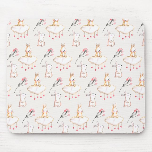 Einfaches Blumenhäschen-Muster Ostern | Mousepad (Vorne)