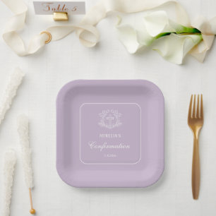 Einfaches Blumenkreuz auf Lilac-Bestätigung Pappteller
