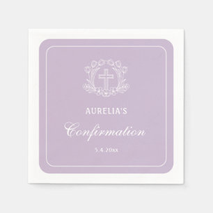 Einfaches Blumenkreuz auf Lilac-Bestätigung Serviette