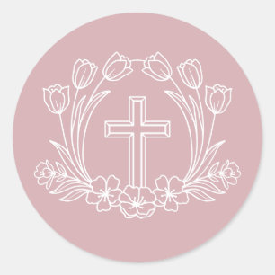 Einfaches Blumenkreuz auf rosa Aufkleber