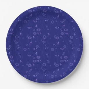 Einfaches Blumenmuster Retro Blau Pappteller