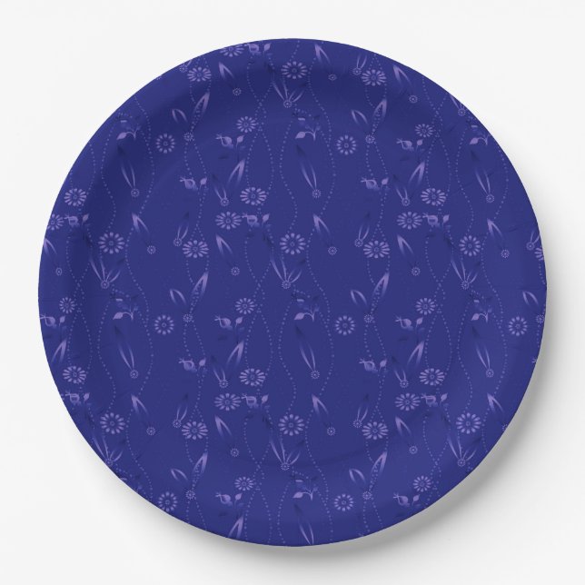 Einfaches Blumenmuster Retro Blau Pappteller (Vorderseite)