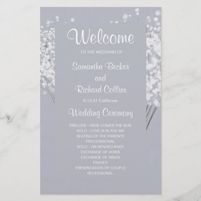 Einfaches Blumenstrauß-Hochzeitsprogramm (Vorderseite)
