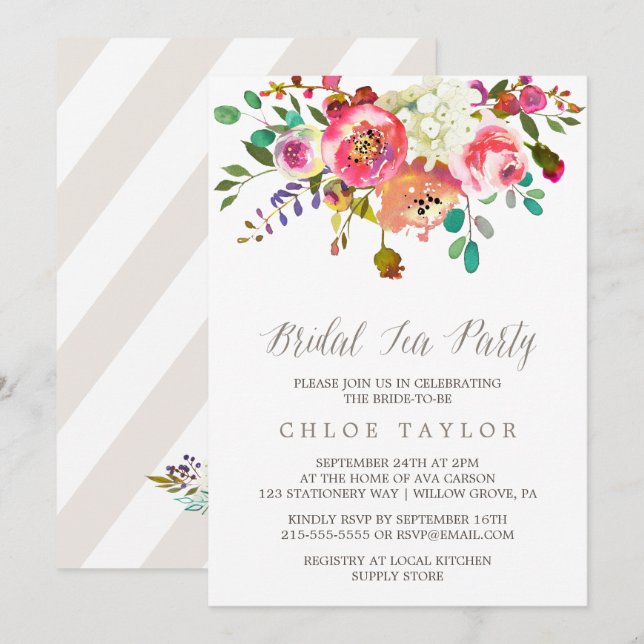 Einfaches Blumenwasser Bouquet Bridal Party Einladung (Vorne/Hinten)