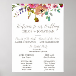 Einfaches Blumenwasser-Bouquet-Hochzeitsprogramm Poster