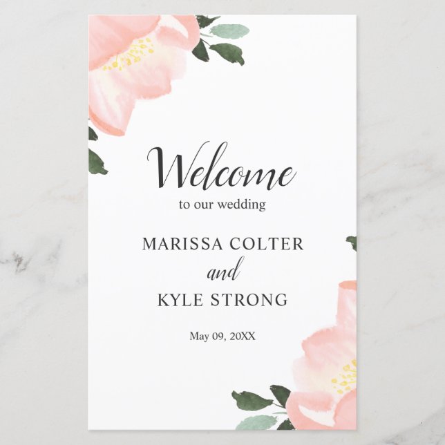 Einfaches Blush Pink Floral Elegantes Hochzeitspro (Vorderseite)