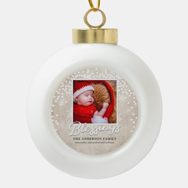 Einfaches Bokeh-Segeln Weihnachtsfest Foto Keramik Kugel-Ornament (Vorderseite)