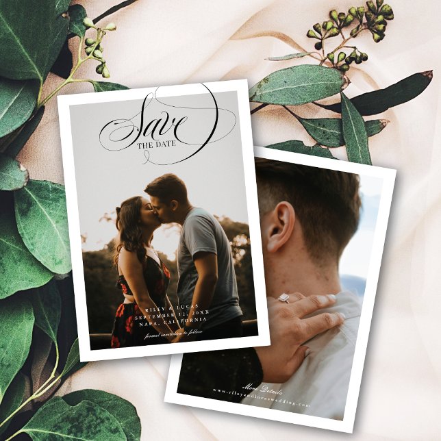 Einfaches Border Elegant Script Zwei Foto Save The Date (Von Creator hochgeladen)
