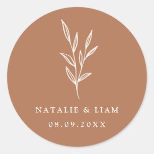 Einfaches botanisches Burnt Orange Wedding Classic Runder Aufkleber