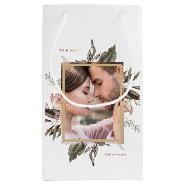 Einfaches botanisches Foto und Name Kleine Geschen Geschenktüte (Rückseite)