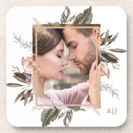 Einfaches botanisches Gerahmtes Foto mit Monogramm Getränkeuntersetzer