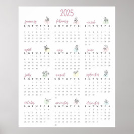 Einfaches botanisches Jahr-2025-Kalender Poster