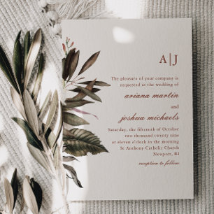 Einfaches botanisches mit Monogram Foto Wedding In Einladung