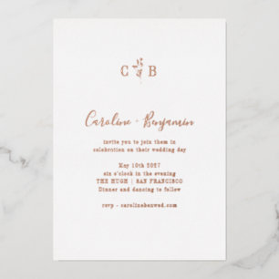 Einfaches Botanisches Monogramm Boho-Hochzeit Rosé Folieneinladung