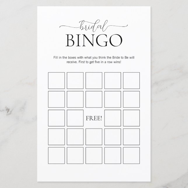 Einfaches Bridal Bingo Brautparty Game (Vorderseite)
