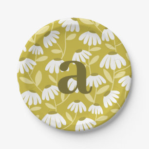 Einfaches Buchstabenmonogramm Oliven Grün Blumenmu Pappteller