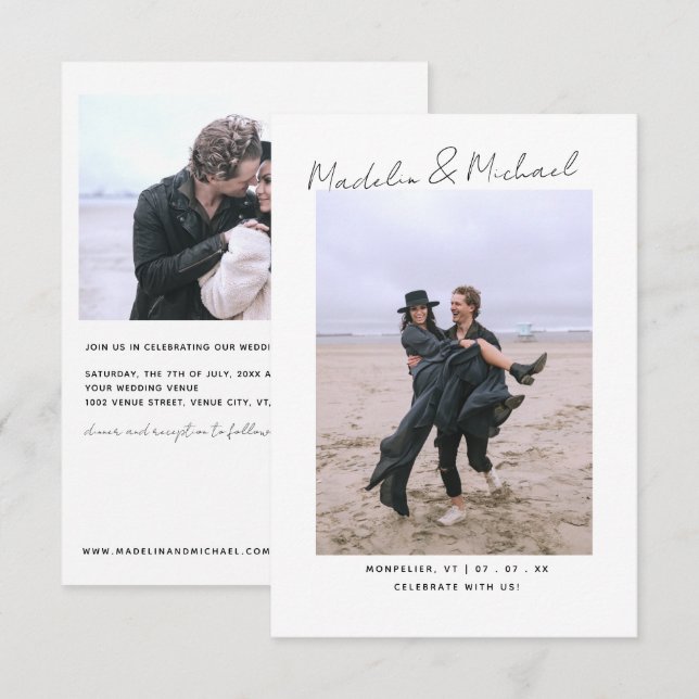 Einfaches Budget Foto Hochzeit Moderner Minimaler  Einladung (Vorne/Hinten)
