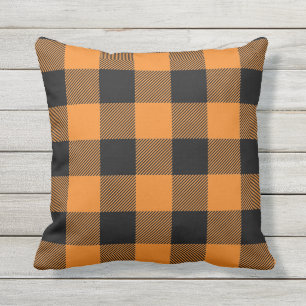 Einfaches Buffalo Kariert Orange- und Schwarz-Thro Kissen