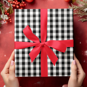 Einfaches Büffel-Karo-Muster Weiß-Schwarz-Kariert Geschenkpapier