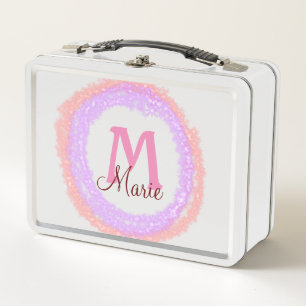 Einfaches buntes Glitter-Funkeln-Add-Name-Monogram Metall Brotdose