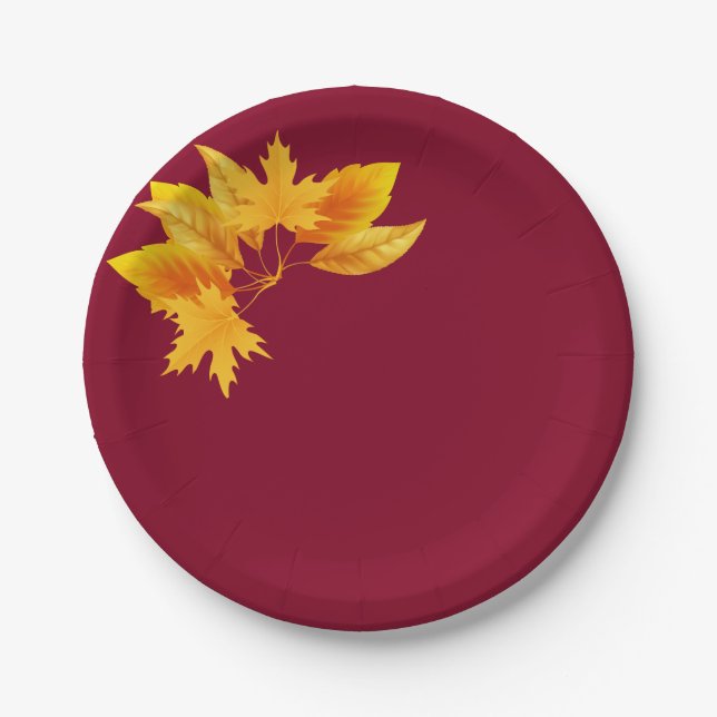 Einfaches Burgundy Gold Herbstfest Dessert Pappteller (Vorderseite)