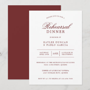 Einfaches Burgundy White Minimalistisch Probe Dinn Einladung