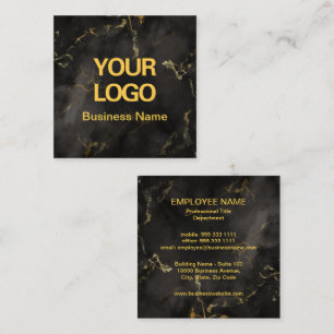 Einfaches Business-Logo Elegante Schwarz-Gold-Marm Quadratische Visitenkarte