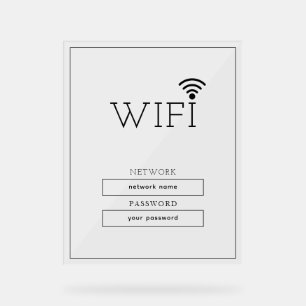 Einfaches Business-Wifi-Passwort und Netzwerk Acrylschild