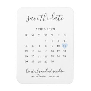 Einfaches Calendar Pastel Blaues Herz Save the Dat Magnet