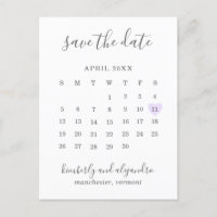 Einfaches Calendar Pastel Lila Herz Save the Date