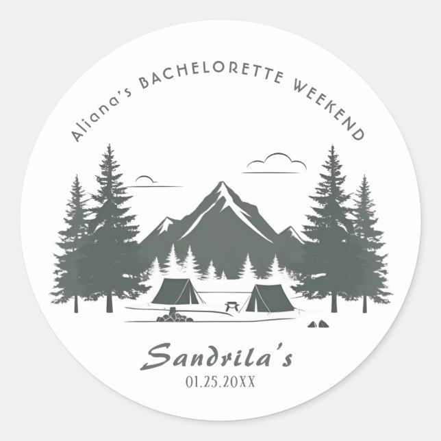Einfaches Camping Weekend Junggeselinnen-Abschied Runder Aufkleber (Vorderseite)