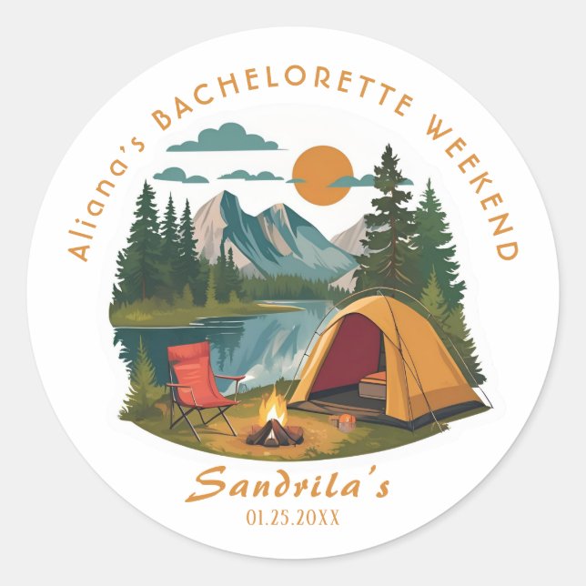 Einfaches Camping Weekend Junggeselinnen-Abschied Runder Aufkleber (Vorderseite)