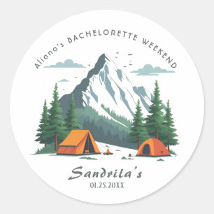 Einfaches Camping-Wochenende-Junggesellinnenabschi Runder Aufkleber