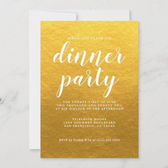 Einfaches Chic Calligraphy Classic Gold Dinner Par Einladung (Vorderseite)