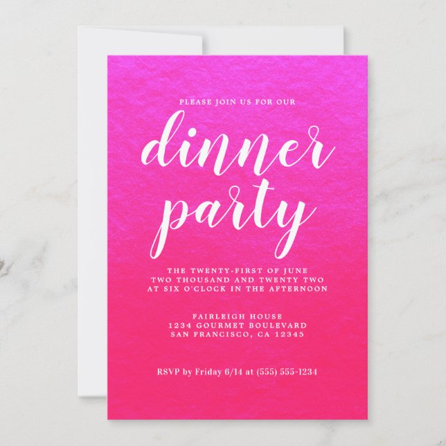 Einfaches Chic Calligraphy Shiny Pink Dinner Party Einladung (Vorderseite)