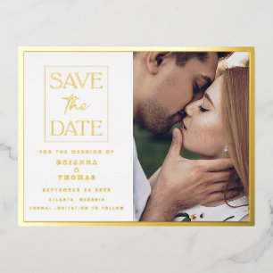 Einfaches Chic-Foto Save the Date HochzeitGold Folie Einladungspostkarte