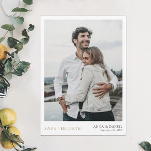 Einfaches Chic Gold Foto Hochzeit Sichern Sie das Einladung