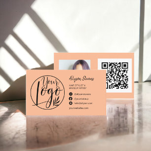 Einfaches chic peach haeup Foto Logo qr Visitenkarte