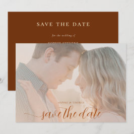 Einfaches Chic Rust Brown Foto Hochzeit speichern  Einladung