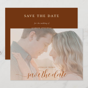 Einfaches Chic Rust Brown Foto Hochzeit speichern  Einladung