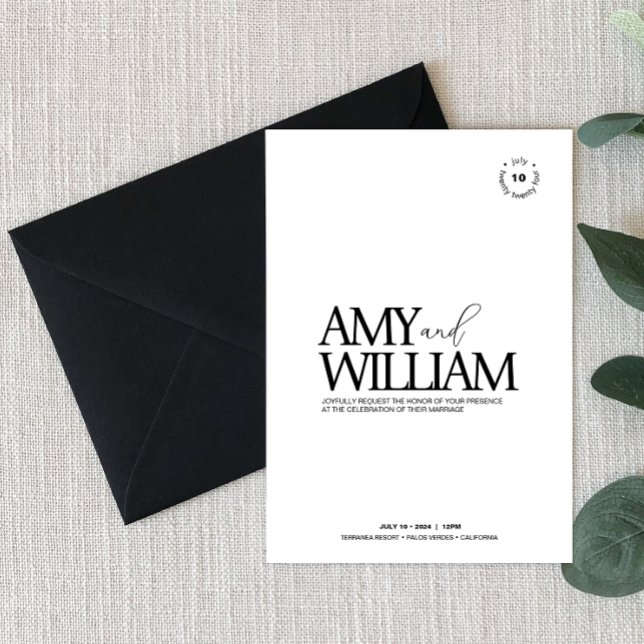 Einfaches Chic ・ Stilvoll und modern Minimalistisc Einladung (Sophisticate • Stylish Modern Minimalist • Premium Invitation with black envelope.)