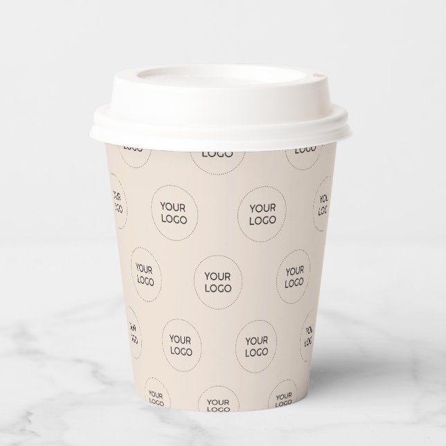 Einfaches Design für minimale Firmenlogos in Beige Pappbecher (Vorderseite)