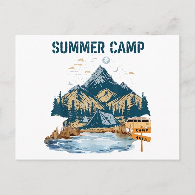 Einfaches Design Sommer Camp Feiertagspostkarte (Vorderseite)