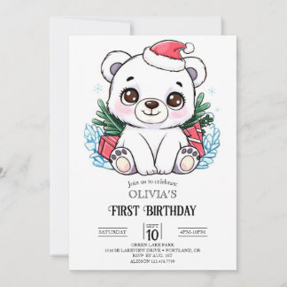 Einfaches Dreamy-Polar-Bär 1. Geburtstag digital Einladung