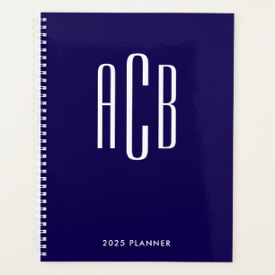 Einfaches drei Buchstaben Monogramm Dunkelblau Planer