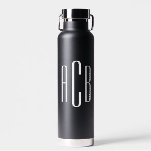 Einfaches dreibuchstabiges weißes Monogramm Trinkflasche